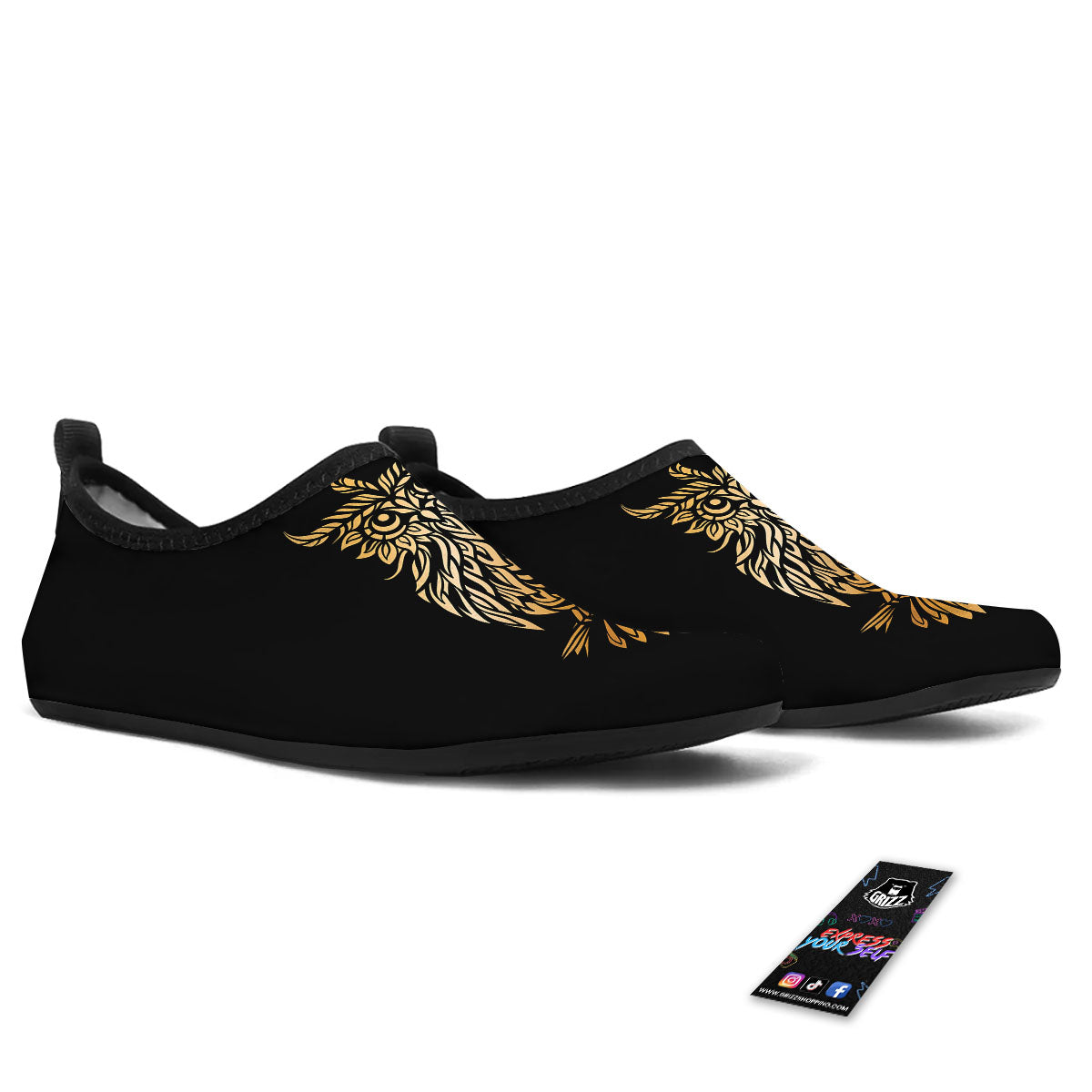 Owl Spiritual Golden Print Water Shoes-grizzshop