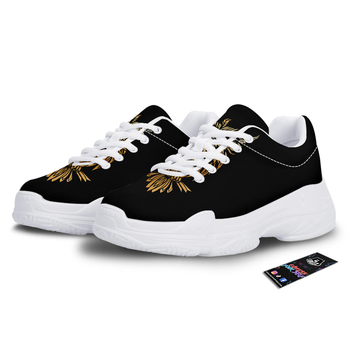 Owl Spiritual Golden Print White Chunky Shoes-grizzshop