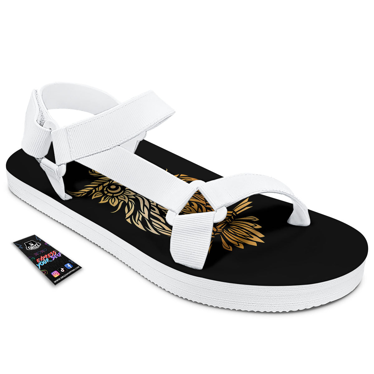 Owl Spiritual Golden Print White Open Toe Sandals-grizzshop