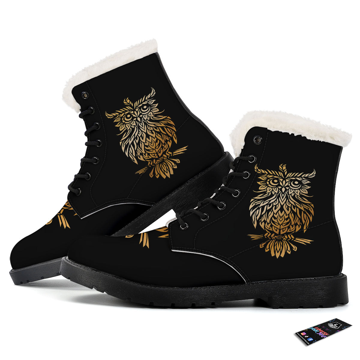 Owl Spiritual Golden Print Winter Boots-grizzshop