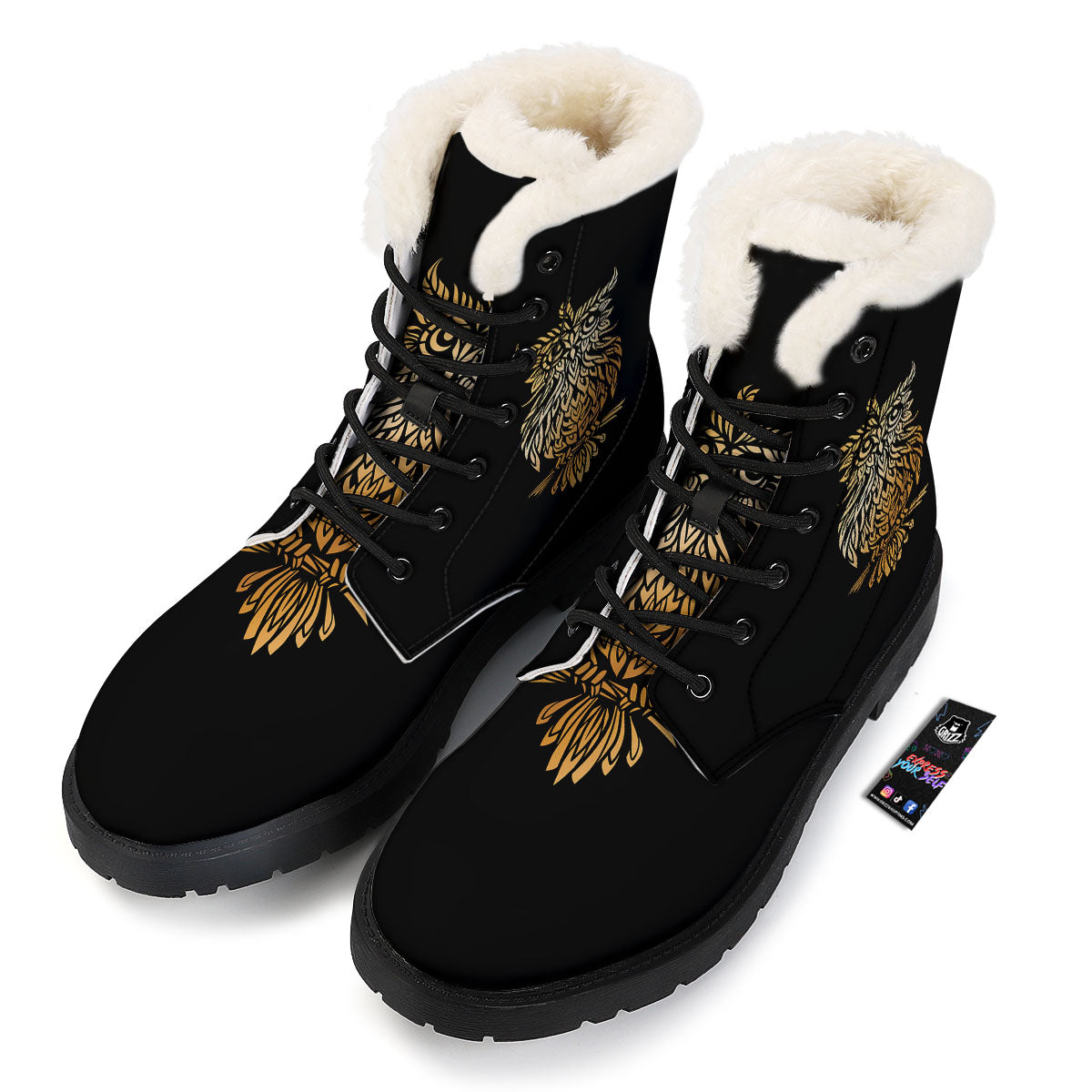 Owl Spiritual Golden Print Winter Boots-grizzshop