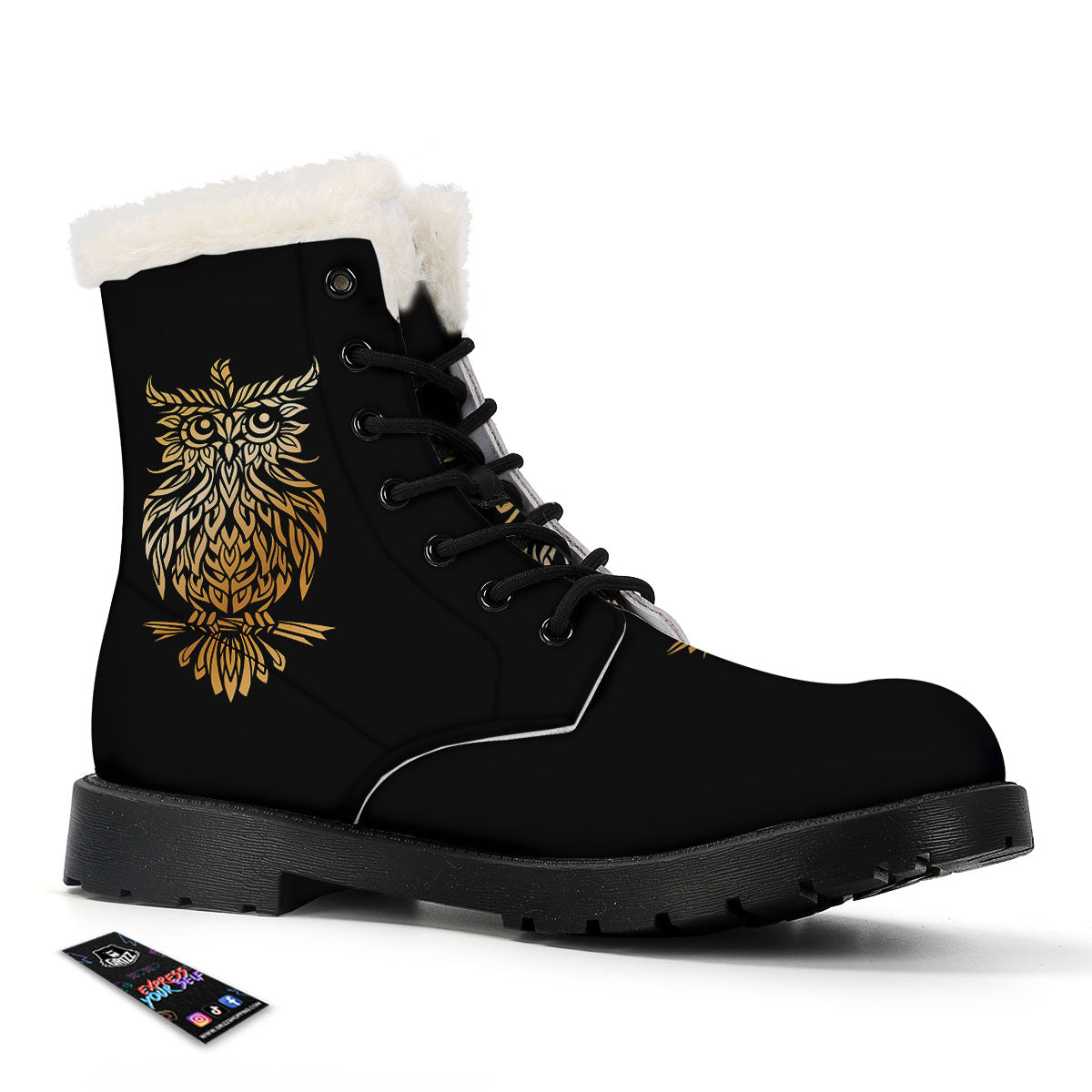 Owl Spiritual Golden Print Winter Boots-grizzshop