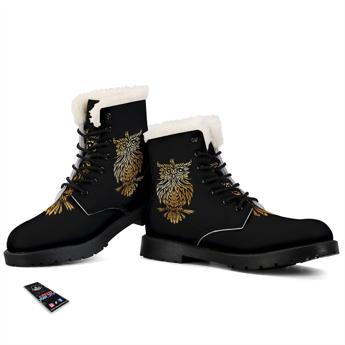 Owl Spiritual Golden Print Winter Boots-grizzshop