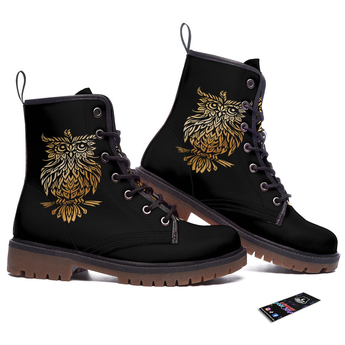Owl Spiritual Golden Print Work Boots-grizzshop