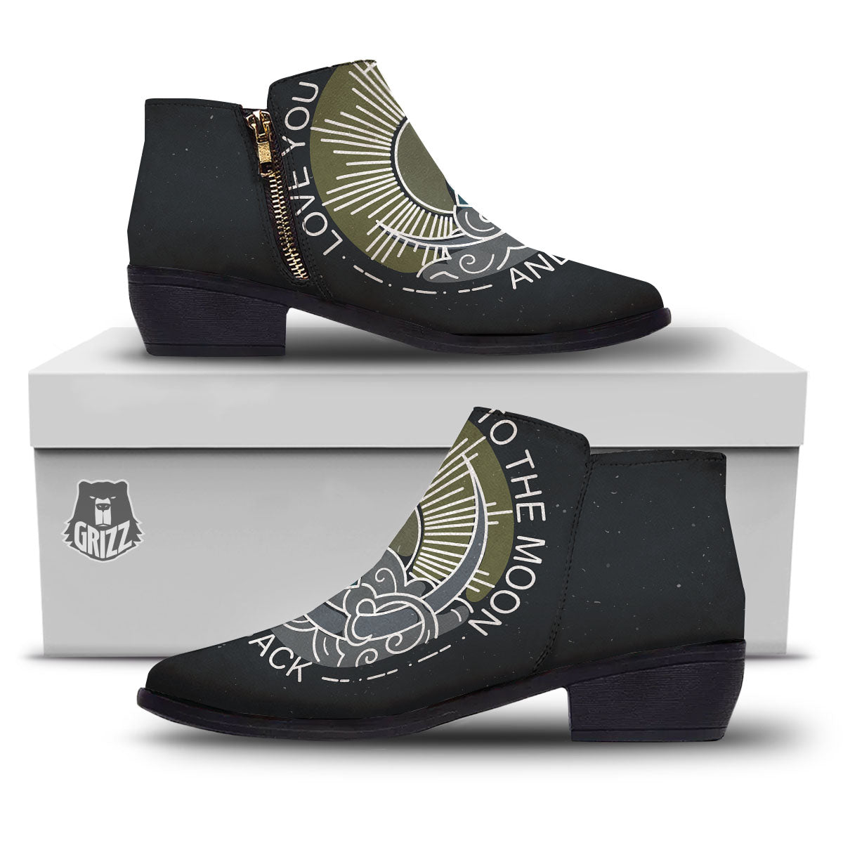 Owl Spiritual With Moon And Sun Print Ankle Boots-grizzshop