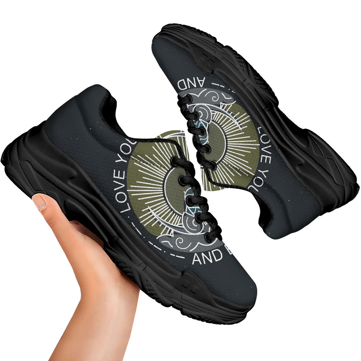Owl Spiritual With Moon And Sun Print Black Chunky Shoes-grizzshop