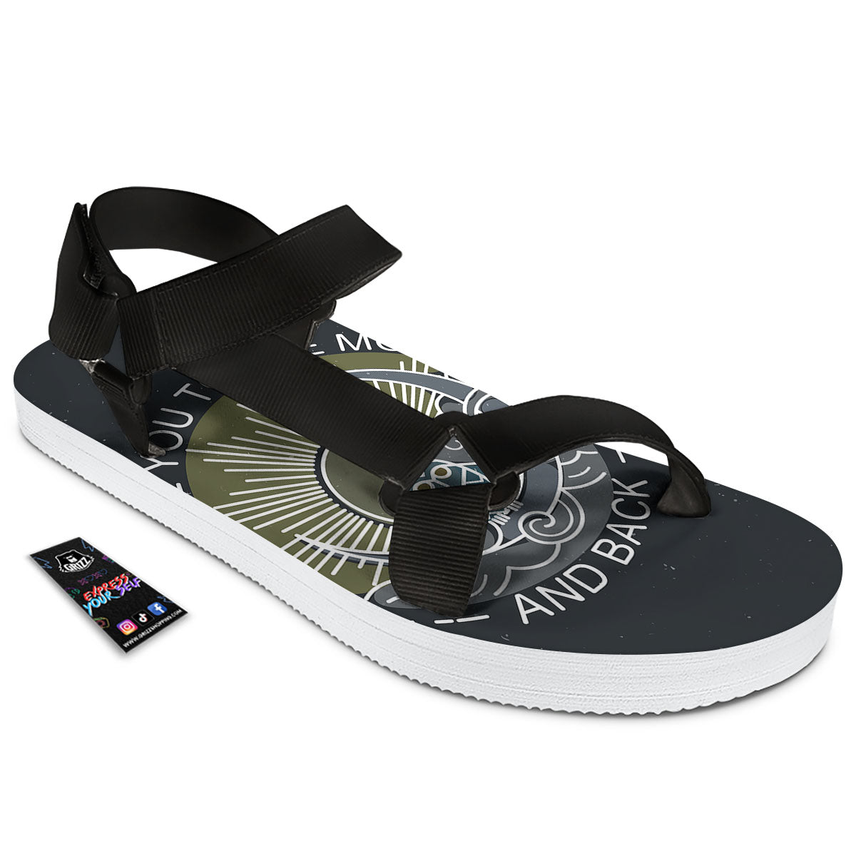 Owl Spiritual With Moon And Sun Print Black Open Toe Sandals-grizzshop