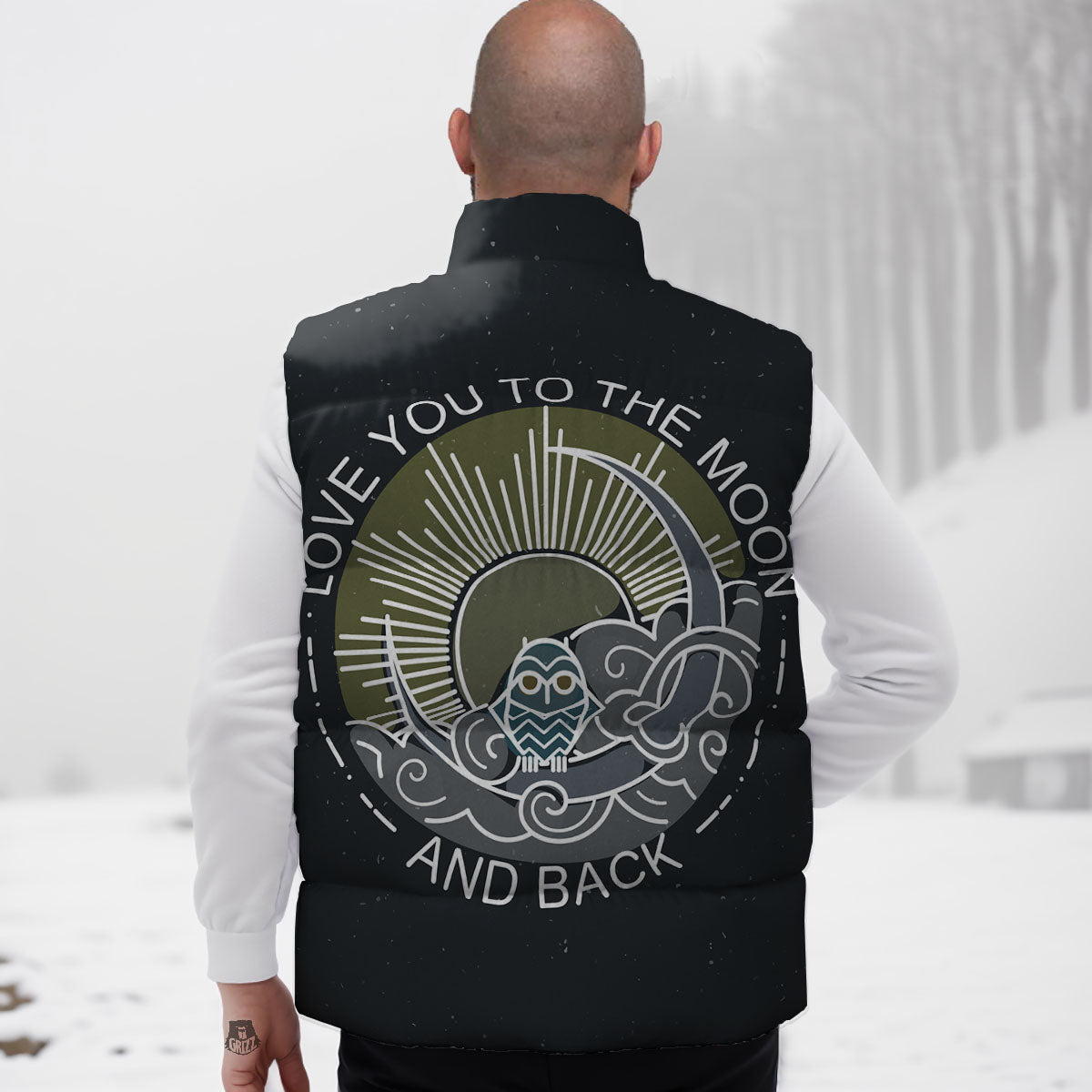 Owl Spiritual With Moon And Sun Print Down Vest