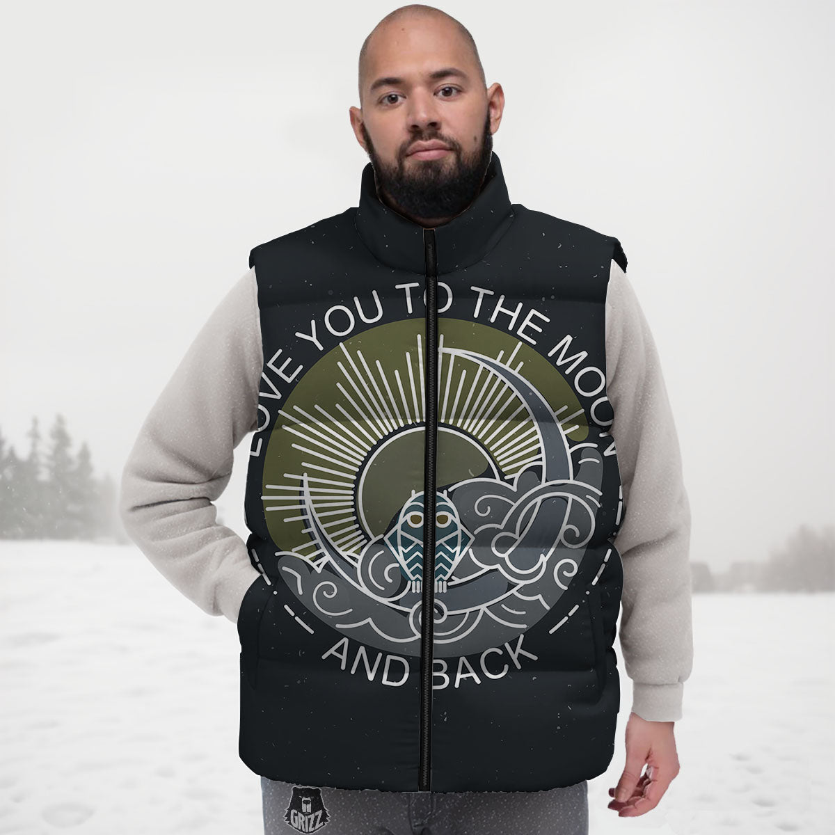 Owl Spiritual With Moon And Sun Print Down Vest