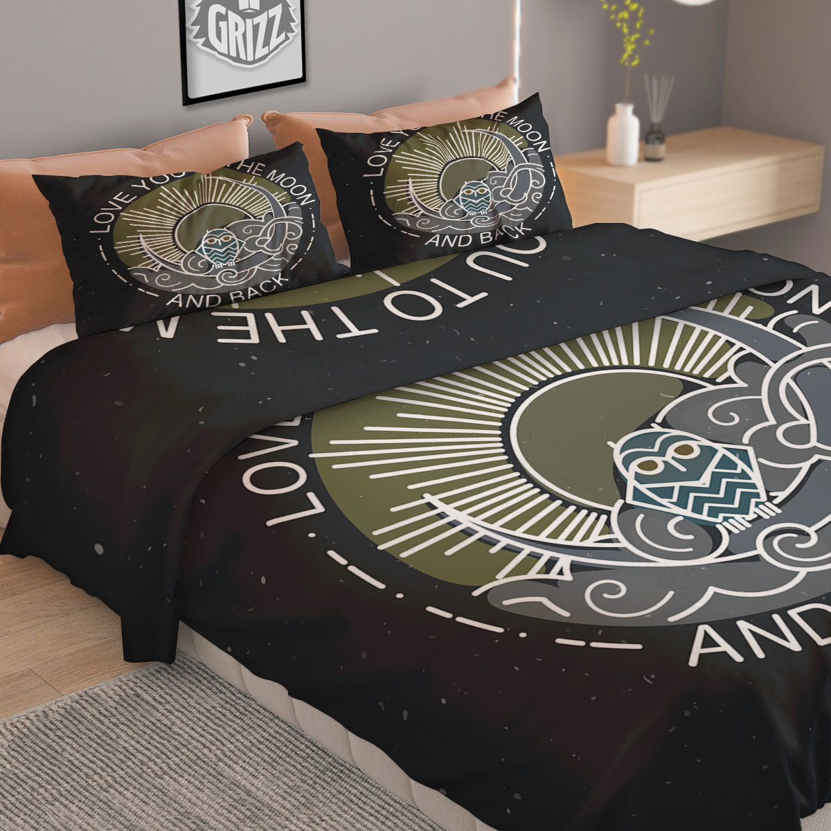 Owl Yin Yang Print Duvet Cover Bedding Set