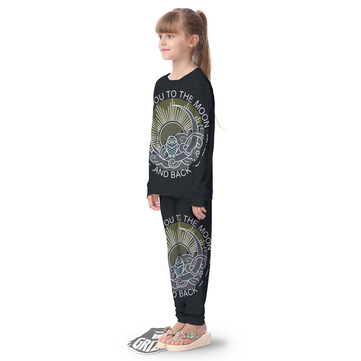Owl Spiritual With Moon And Sun Print Kid's Pajamas-grizzshop