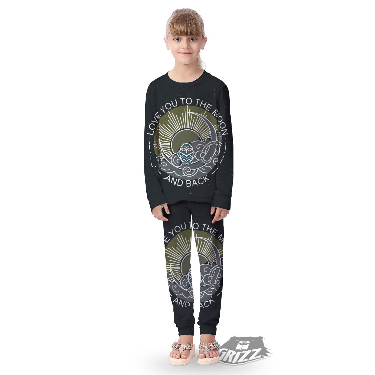 Owl Spiritual With Moon And Sun Print Kid's Pajamas-grizzshop
