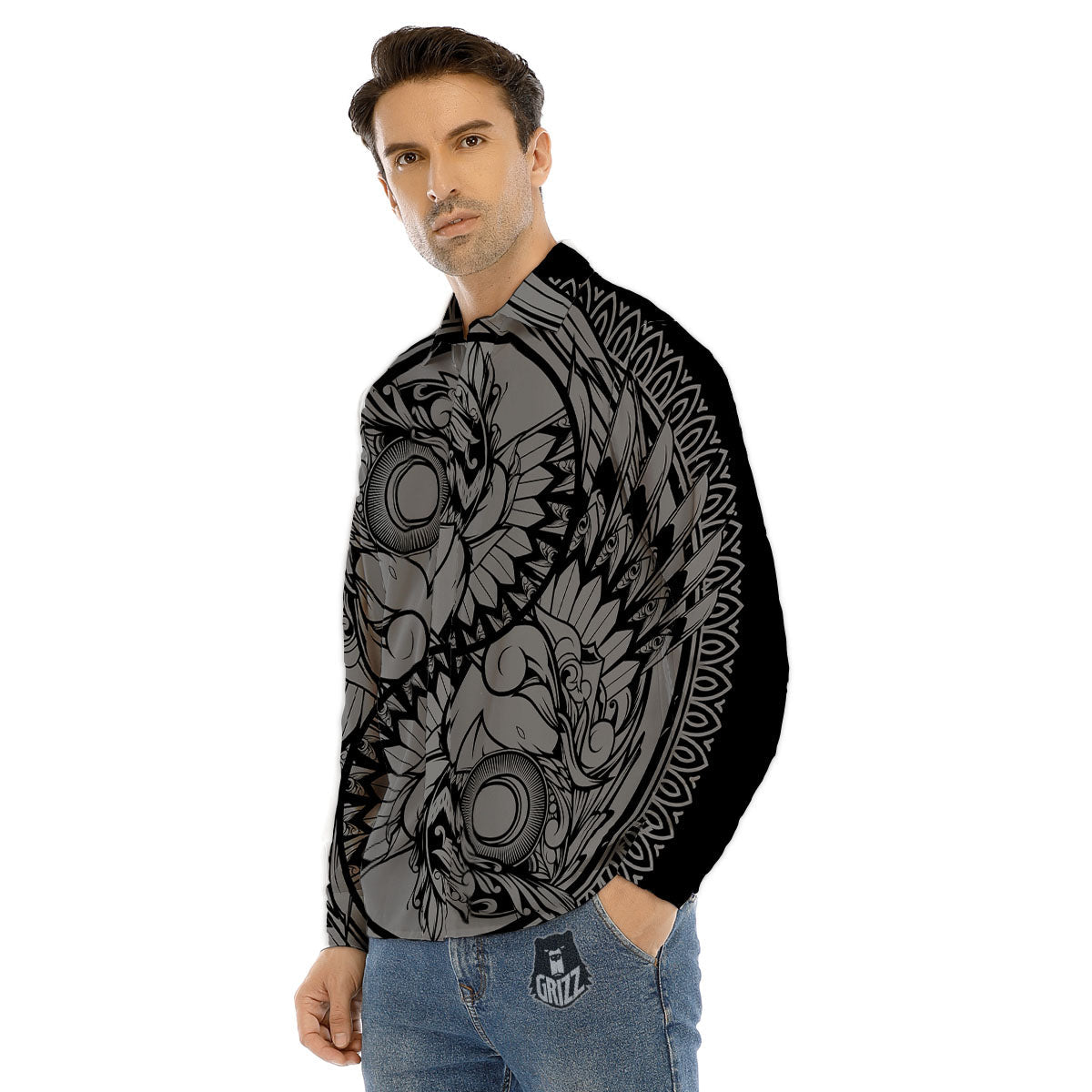 Owl Spiritual With Moon And Sun Print Men's Dress Shirts-grizzshop