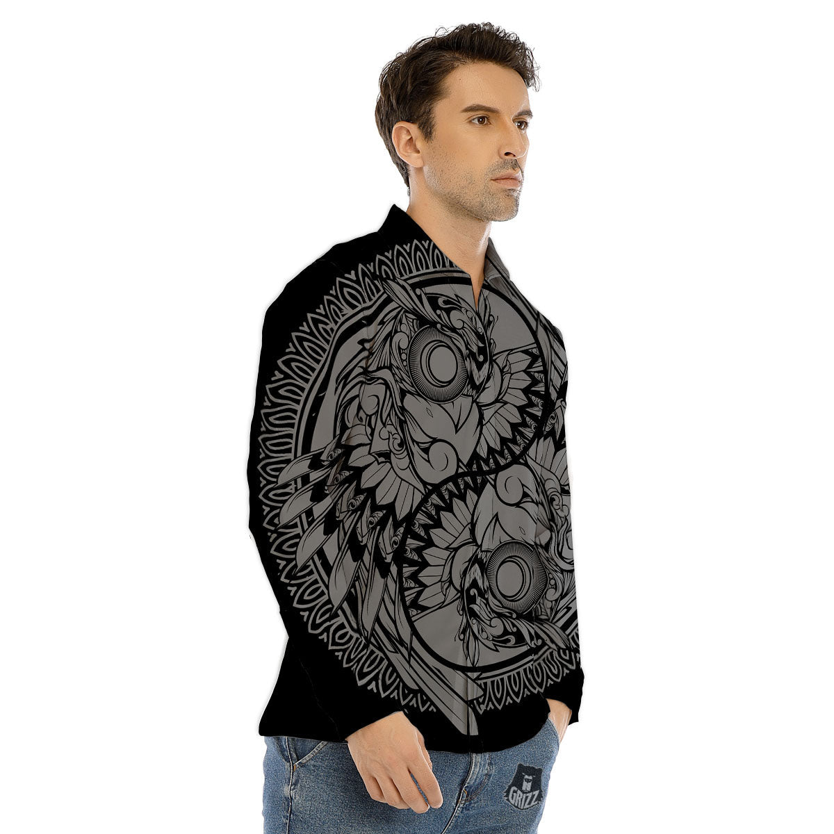 Owl Spiritual With Moon And Sun Print Men's Dress Shirts-grizzshop
