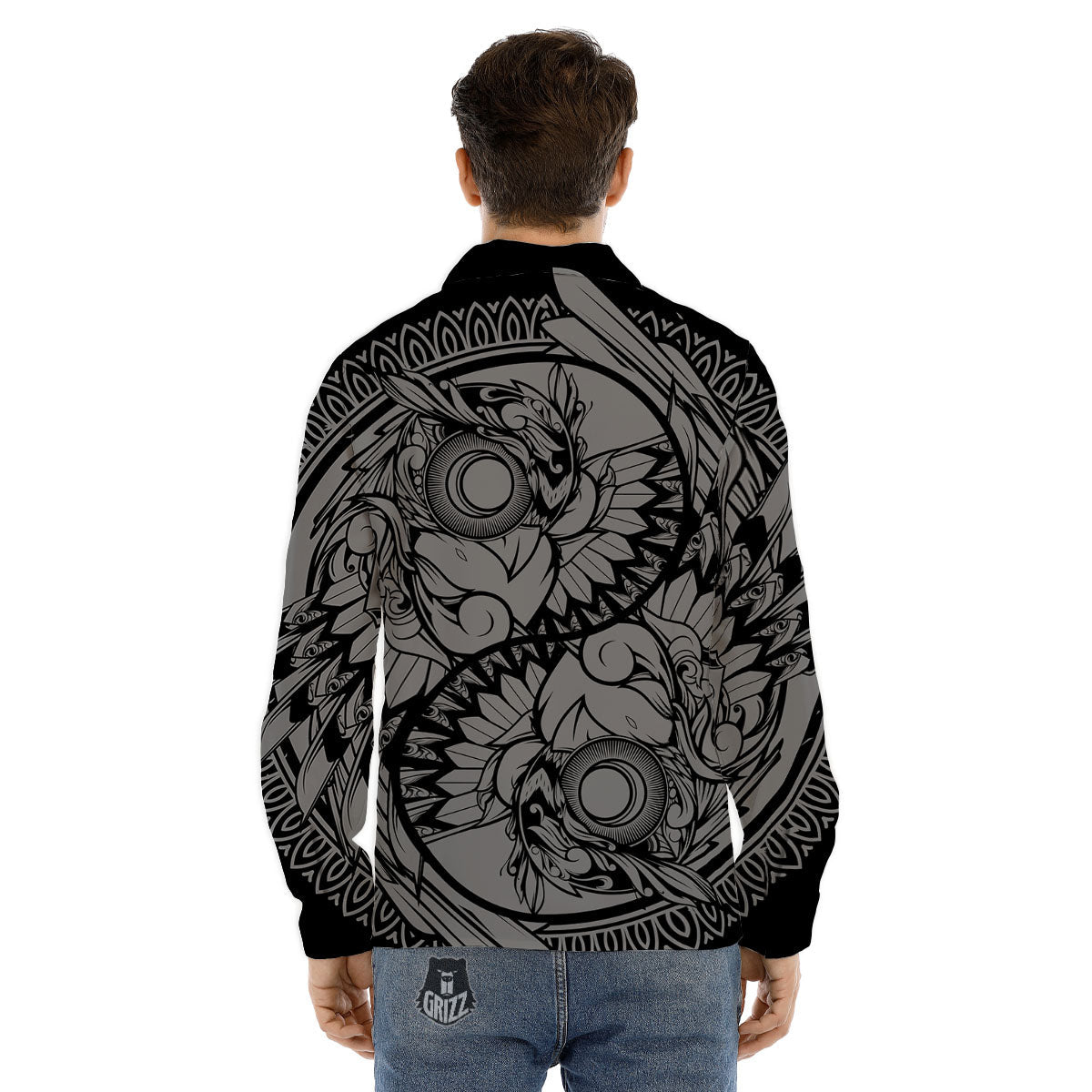 Owl Spiritual With Moon And Sun Print Men's Dress Shirts-grizzshop