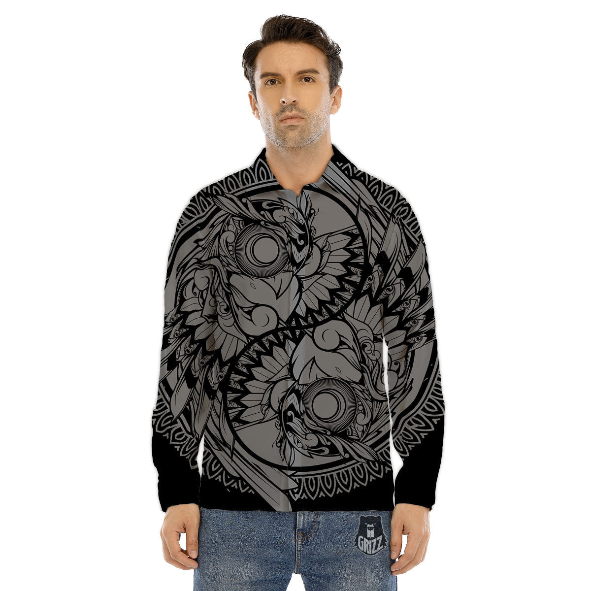 Owl Spiritual With Moon And Sun Print Men's Dress Shirts-grizzshop