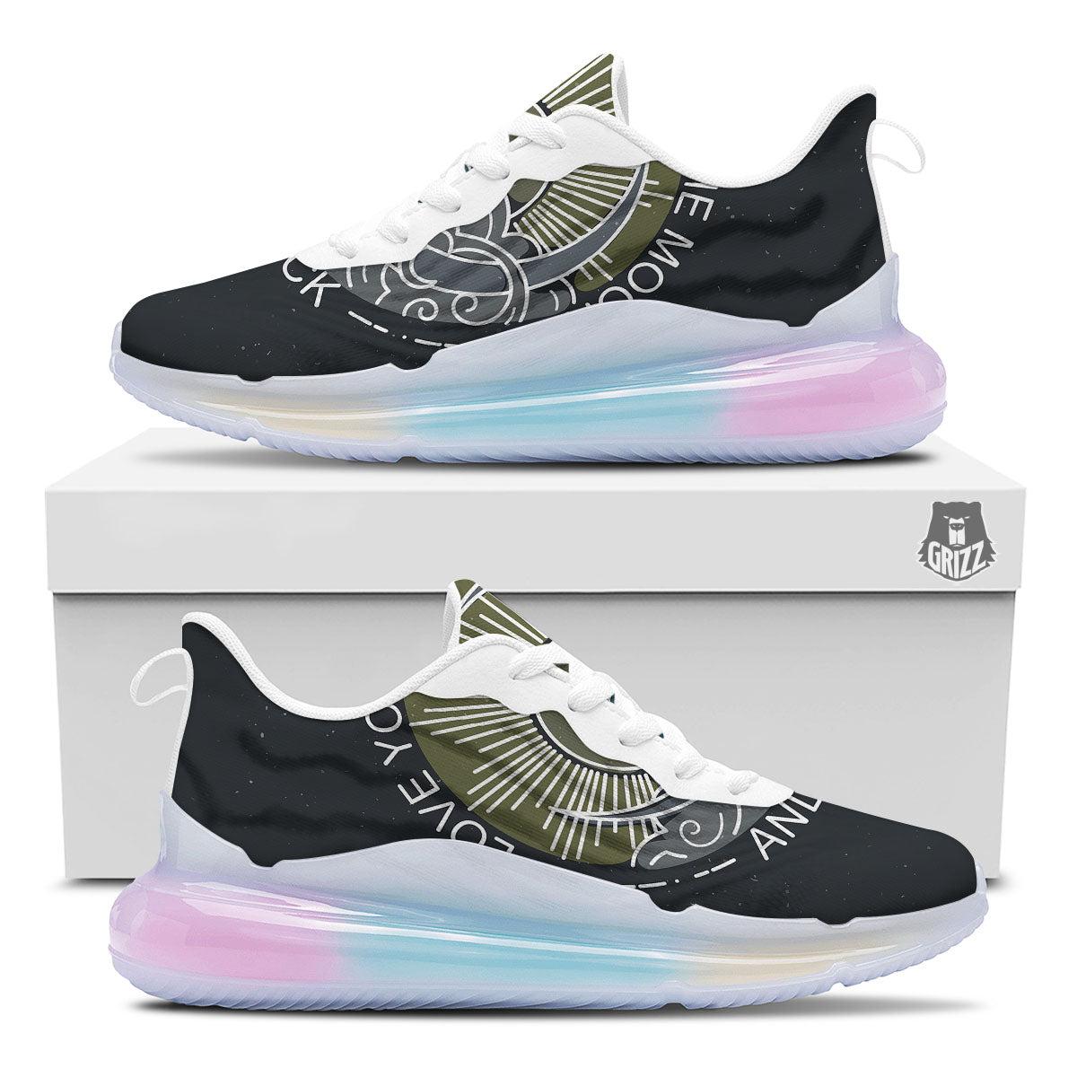 Owl Spiritual With Moon And Sun Print Running Sneakers-grizzshop
