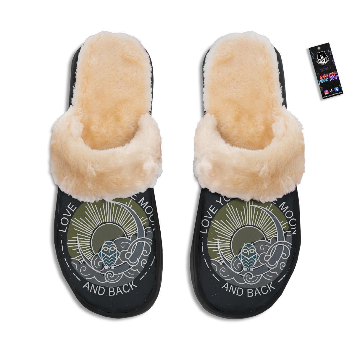 Owl Spiritual With Moon And Sun Print Slippers-grizzshop