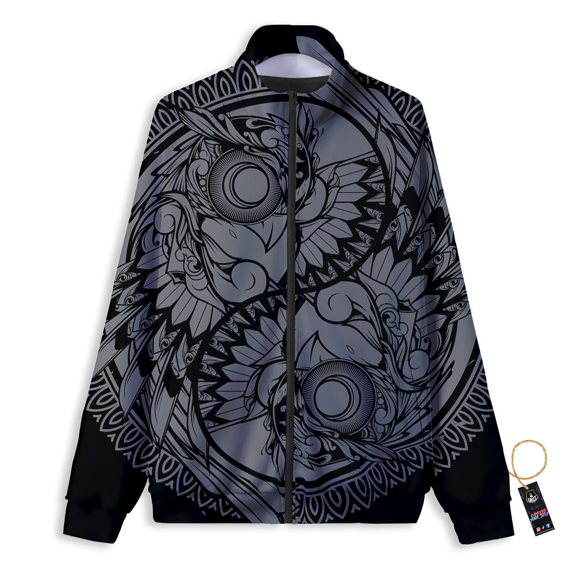 Owl Spiritual With Moon And Sun Print Track Jacket-grizzshop