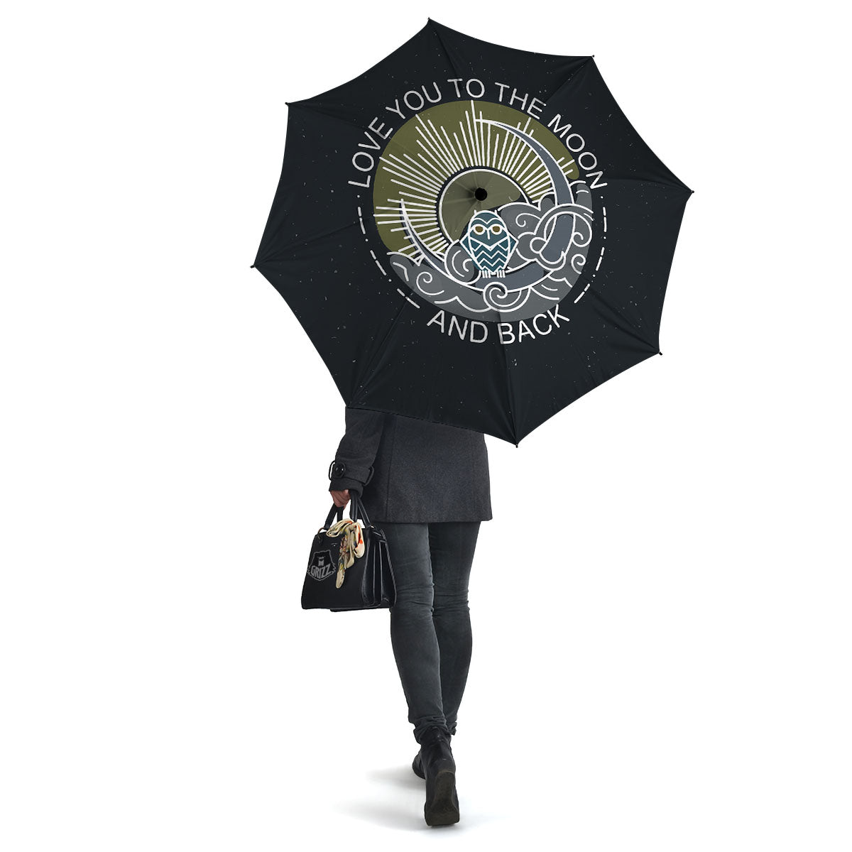 Owl Spiritual With Moon And Sun Print Umbrella-grizzshop