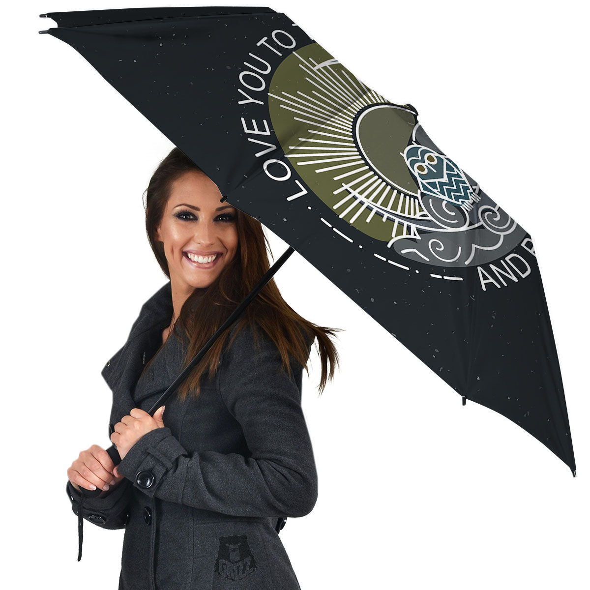 Owl Spiritual With Moon And Sun Print Umbrella-grizzshop