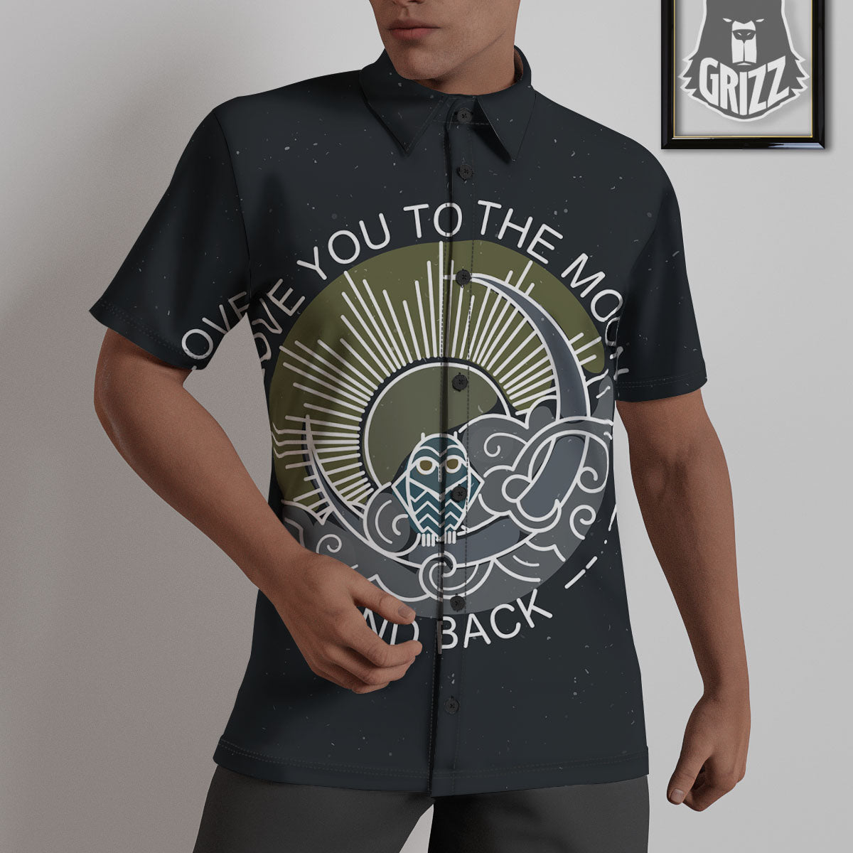 Owl Spiritual With Moon And Sun Print Untucked Shirts-grizzshop