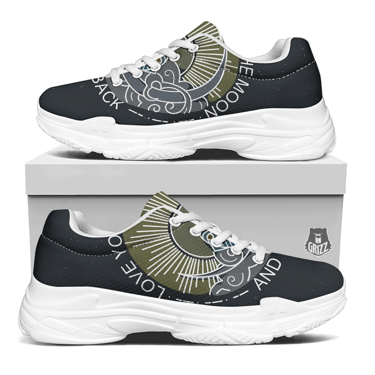Owl Spiritual With Moon And Sun Print White Chunky Shoes-grizzshop