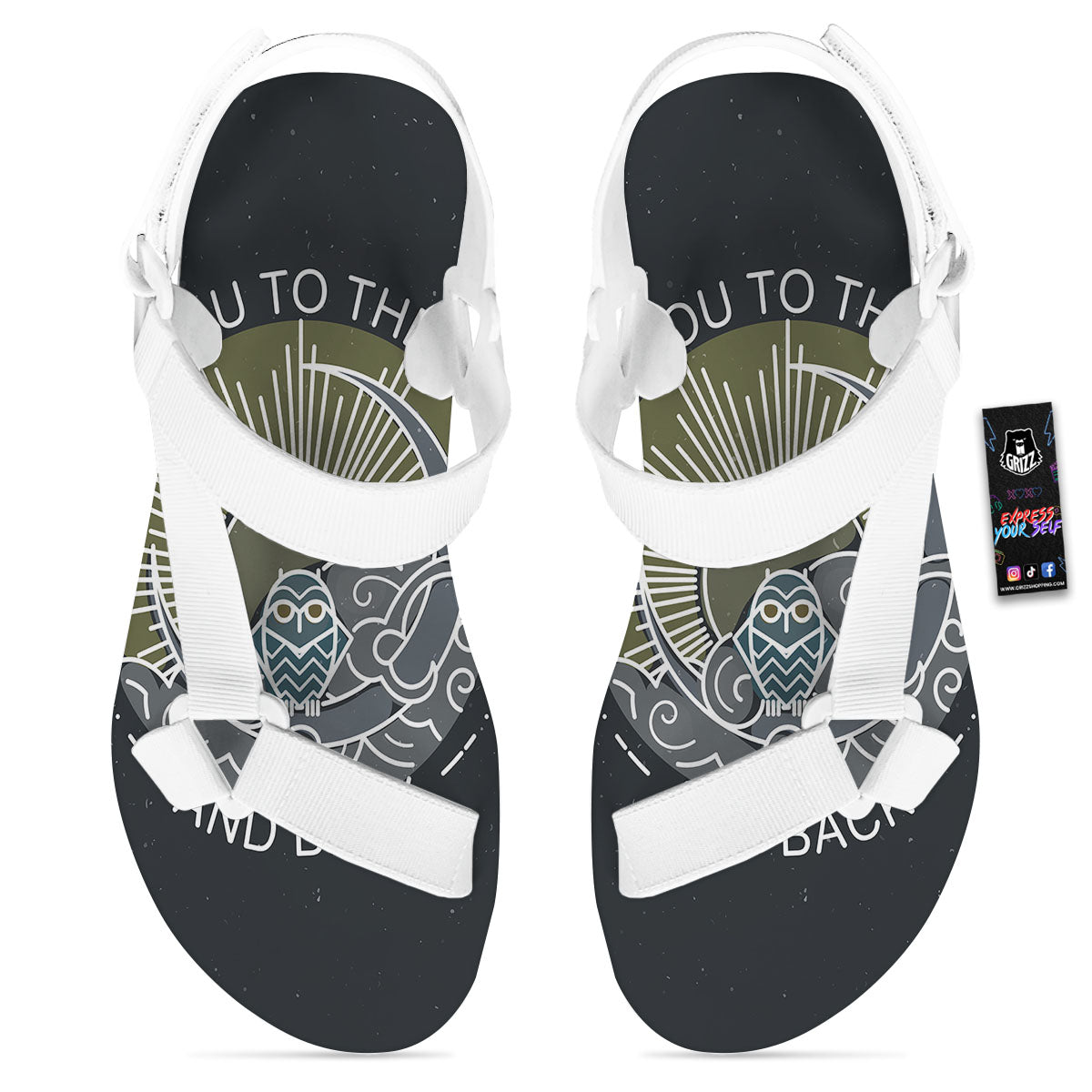 Owl Spiritual With Moon And Sun Print White Open Toe Sandals-grizzshop