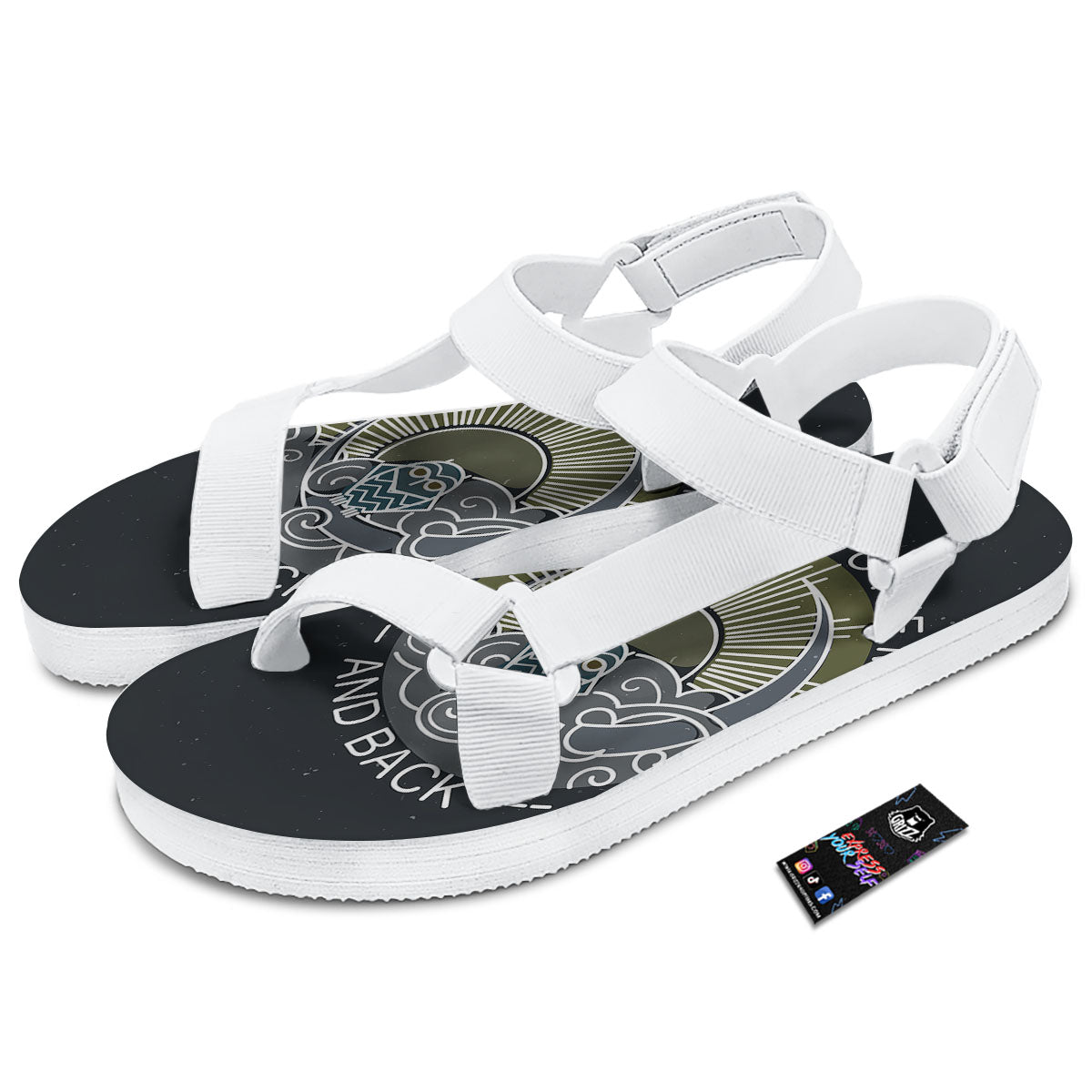 Owl Spiritual With Moon And Sun Print White Open Toe Sandals-grizzshop