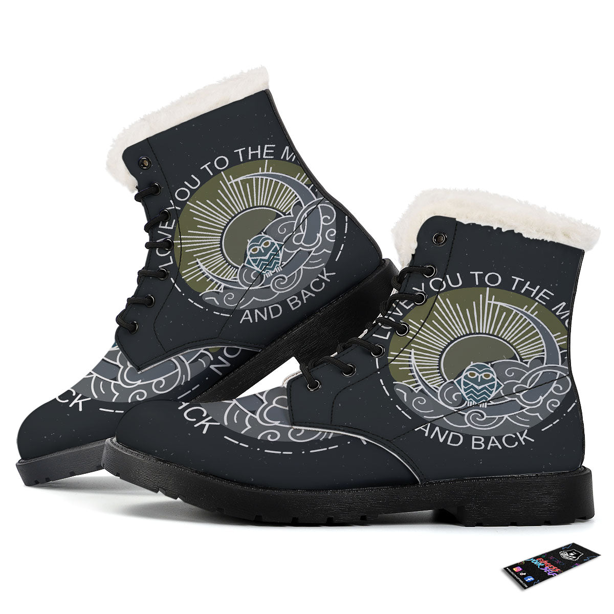 Owl Spiritual With Moon And Sun Print Winter Boots-grizzshop