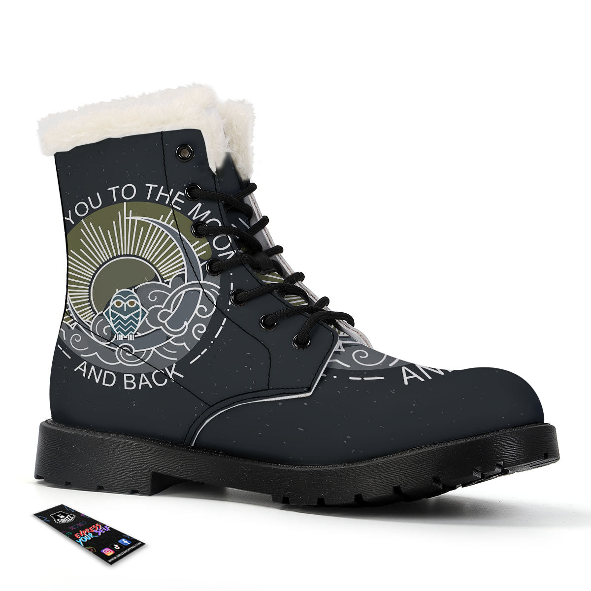 Owl Spiritual With Moon And Sun Print Winter Boots-grizzshop