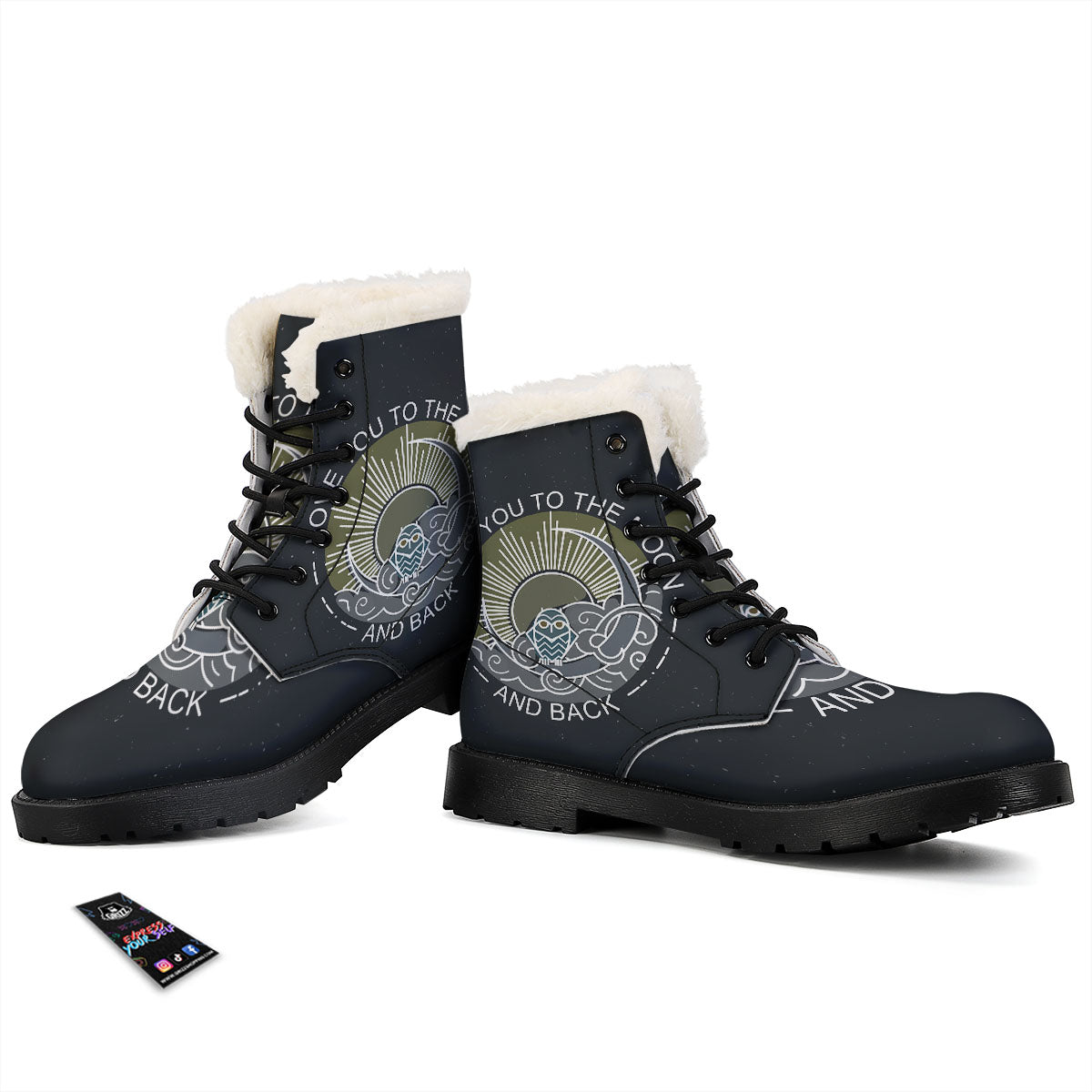 Owl Spiritual With Moon And Sun Print Winter Boots-grizzshop