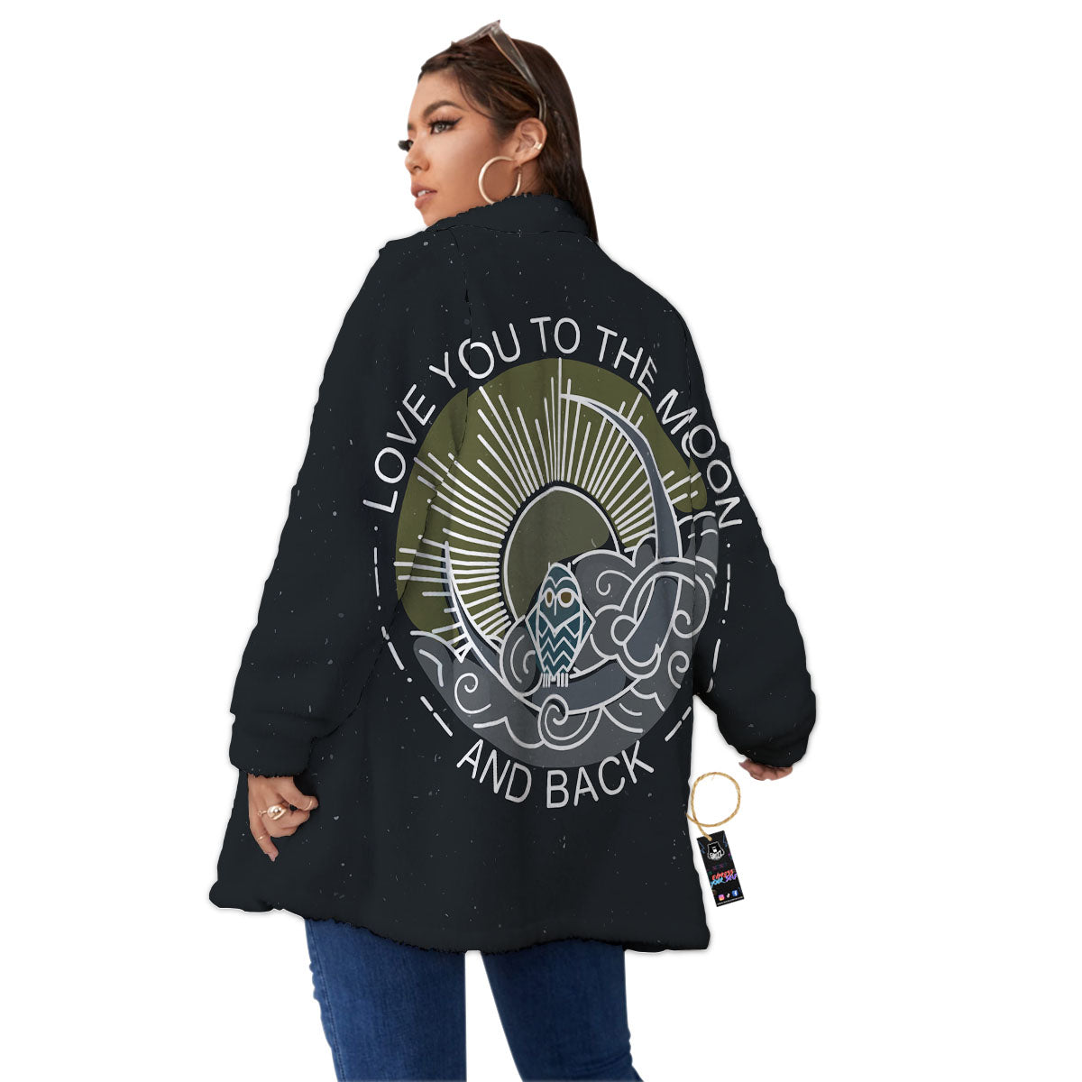 Owl Spiritual With Moon And Sun Print Women's Sherpa Jacket-grizzshop