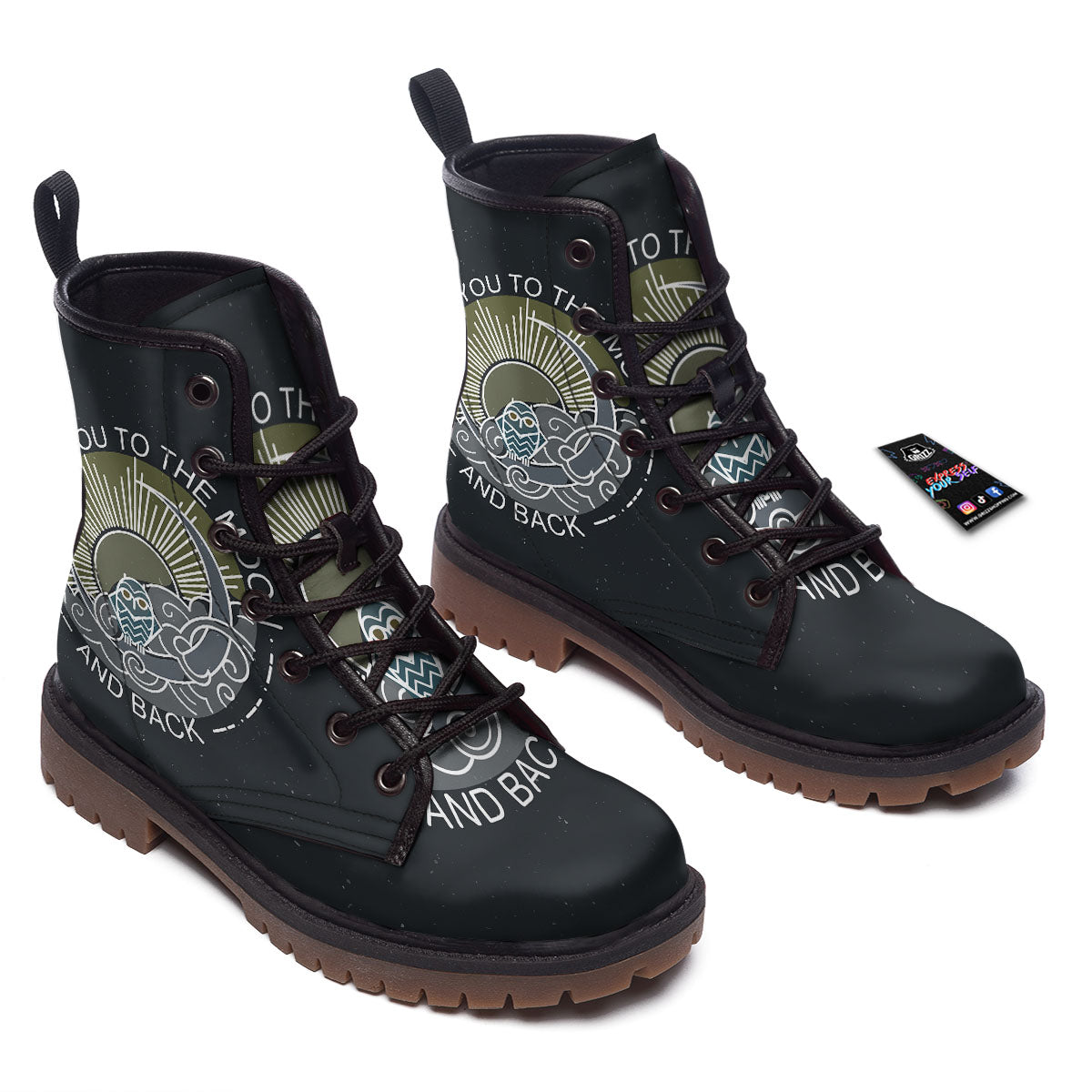 Owl Spiritual With Moon And Sun Print Work Boots-grizzshop
