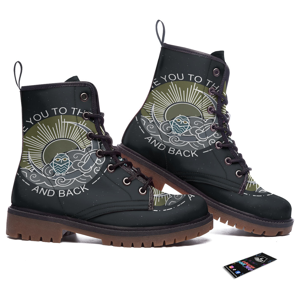 Owl Spiritual With Moon And Sun Print Work Boots-grizzshop