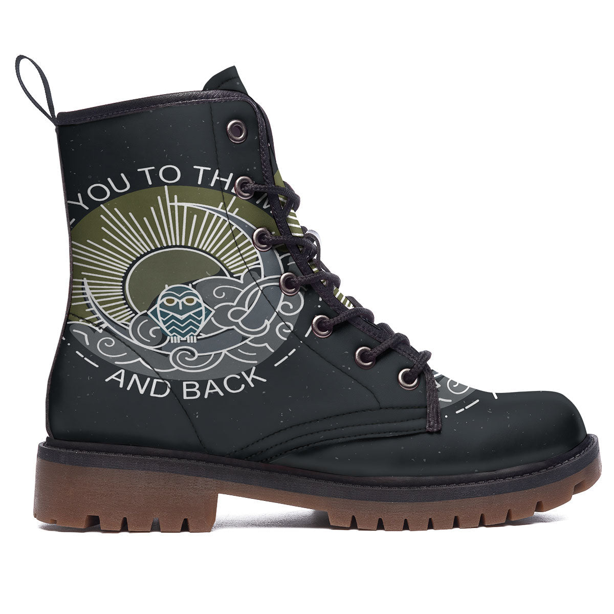 Owl Spiritual With Moon And Sun Print Work Boots-grizzshop