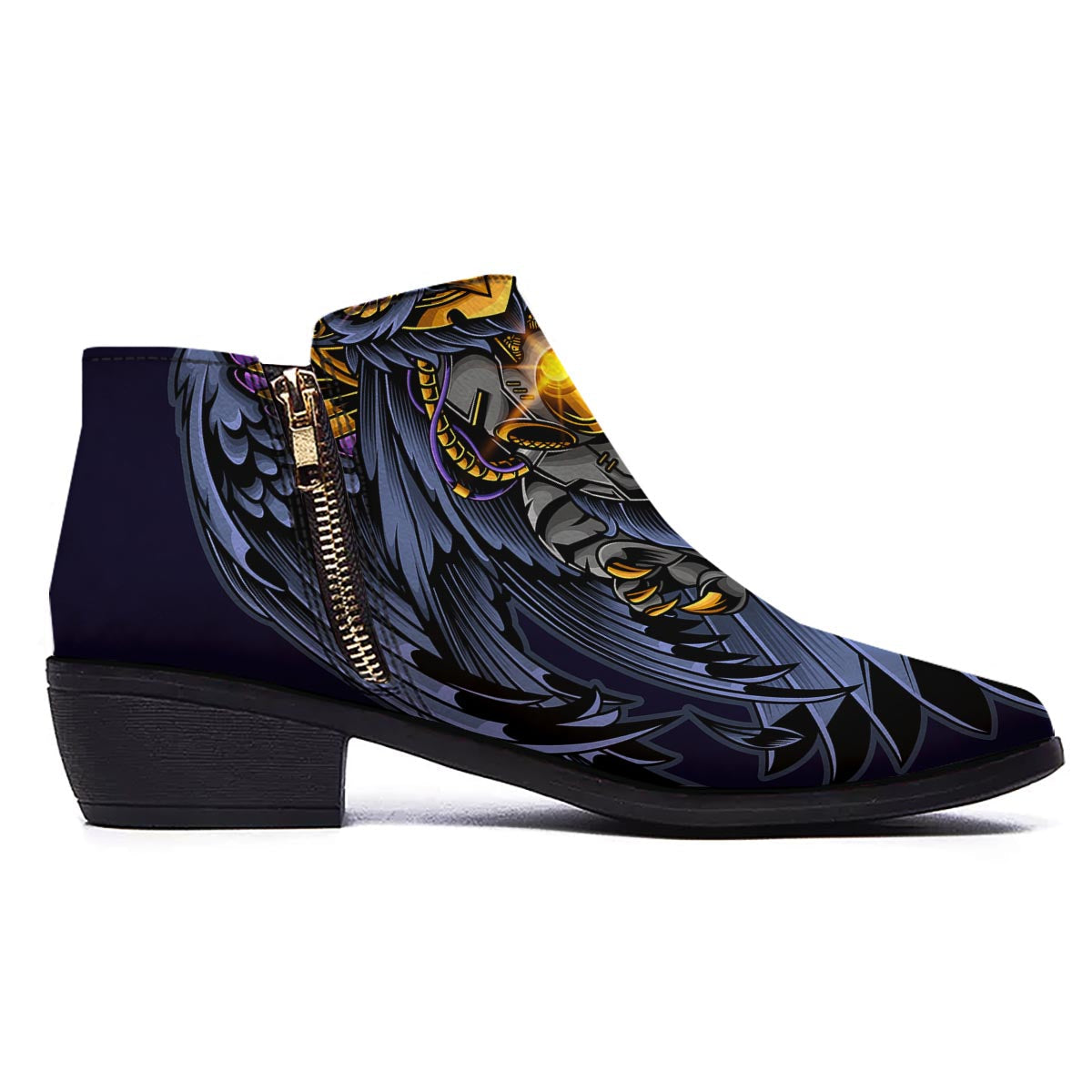 Owl Steampunk Print Ankle Boots-grizzshop