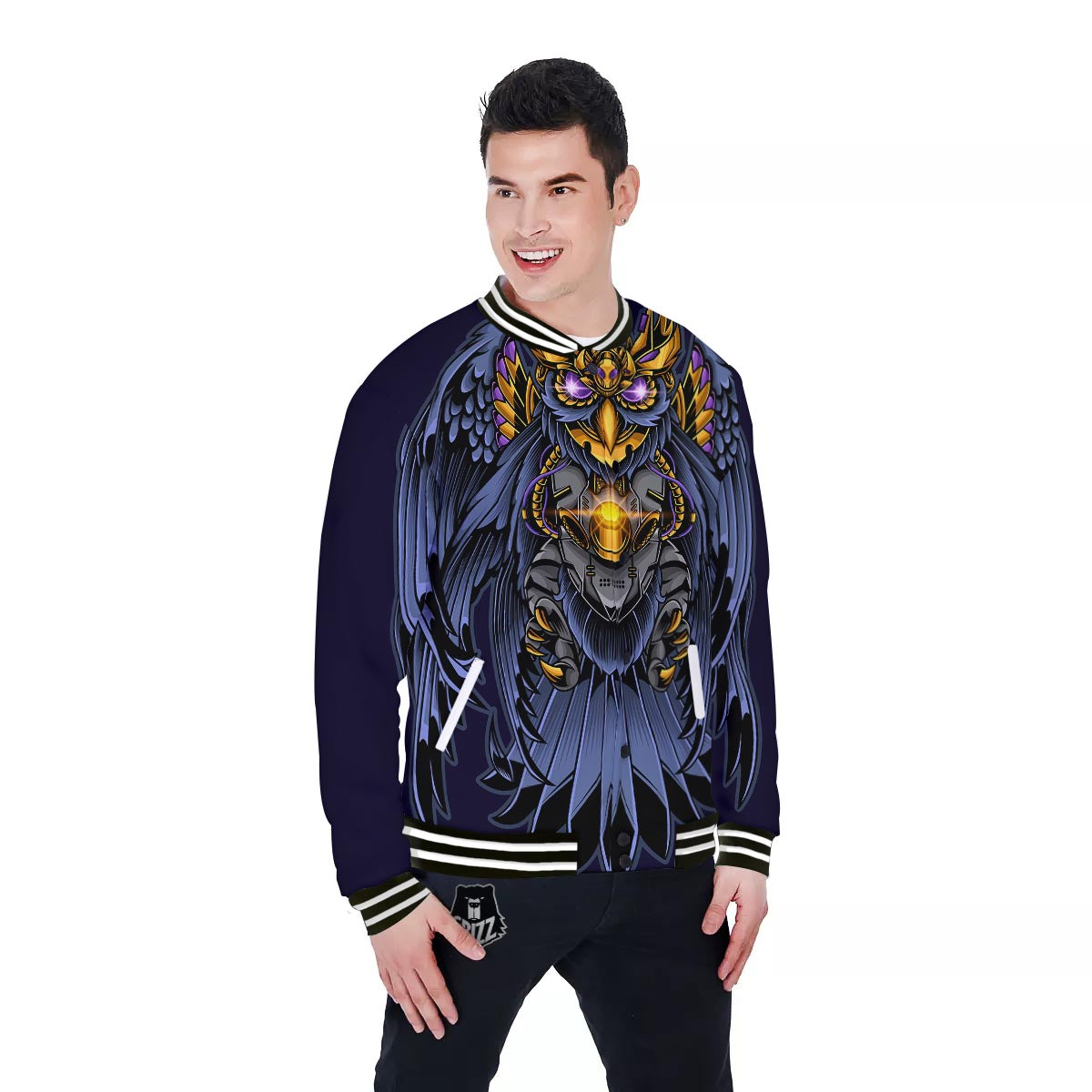 Owl Steampunk Print Baseball Jacket-grizzshop