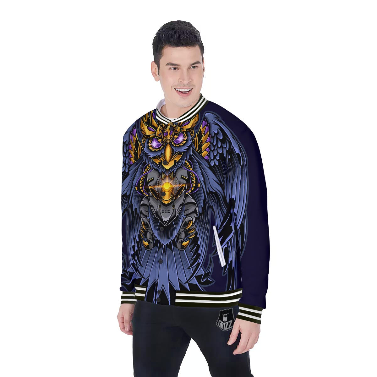 Owl Steampunk Print Baseball Jacket-grizzshop