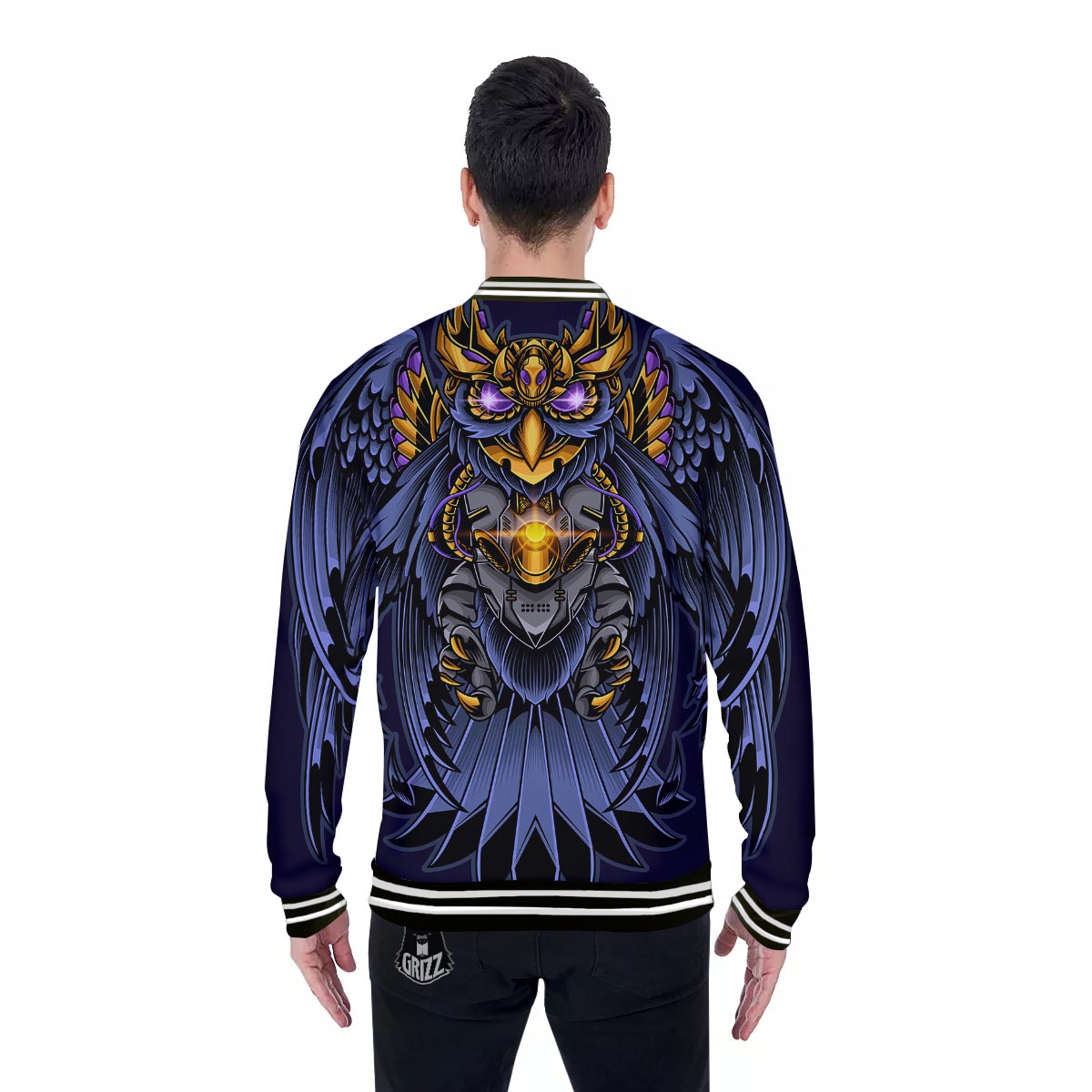 Owl Steampunk Print Baseball Jacket-grizzshop