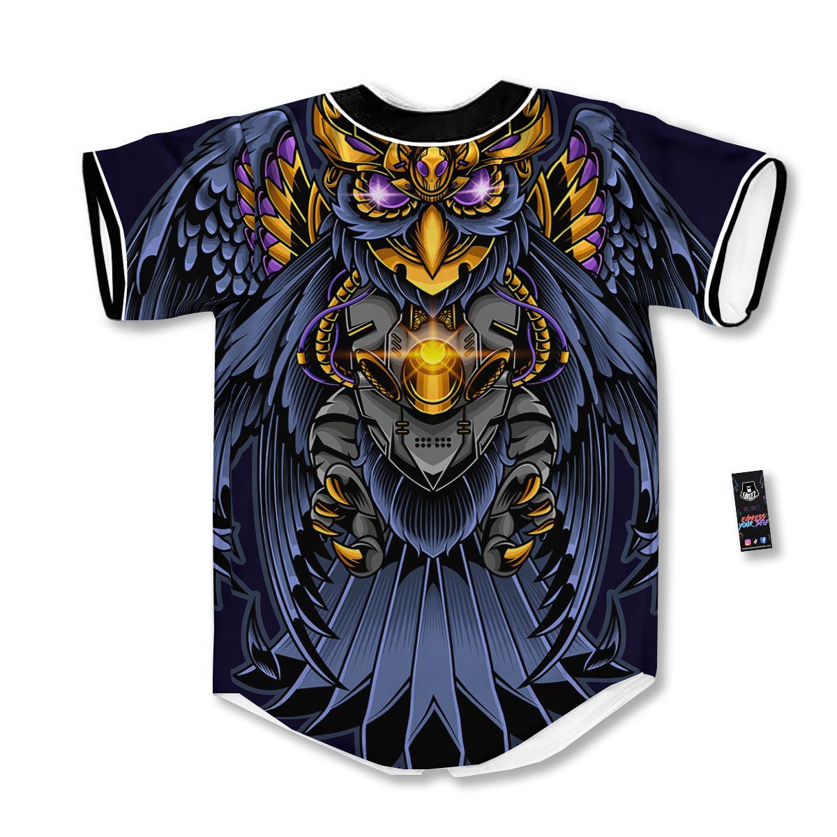 Owl Steampunk Print Baseball Jersey-grizzshop