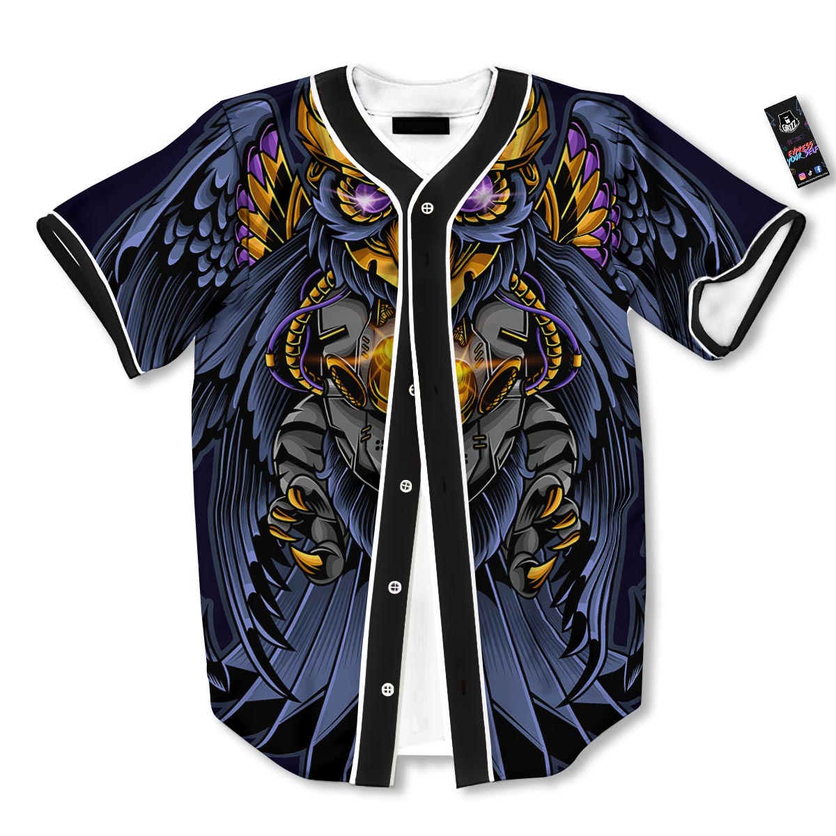 Owl Steampunk Print Baseball Jersey-grizzshop