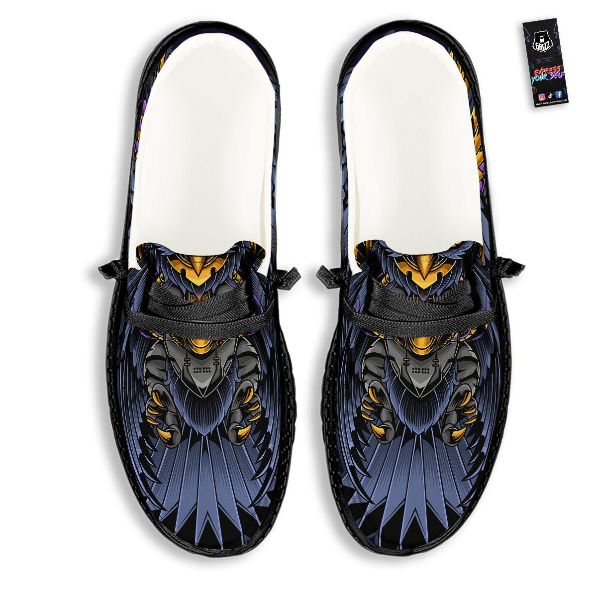 Owl Steampunk Print Black Loafers-grizzshop