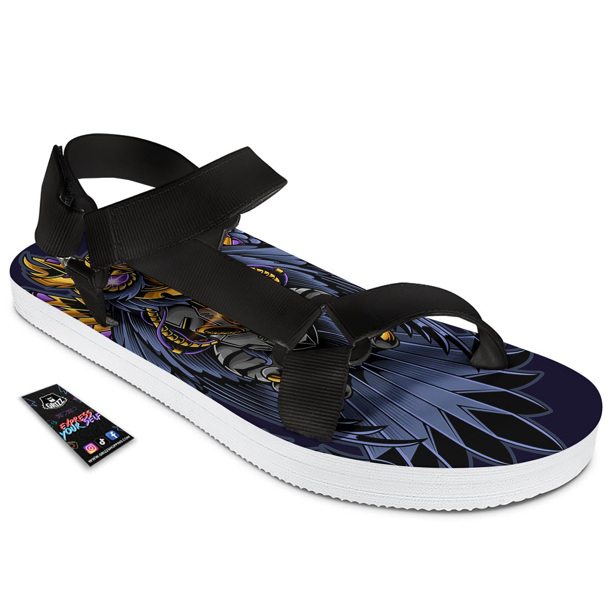 Owl Steampunk Print Black Open Toe Sandals-grizzshop