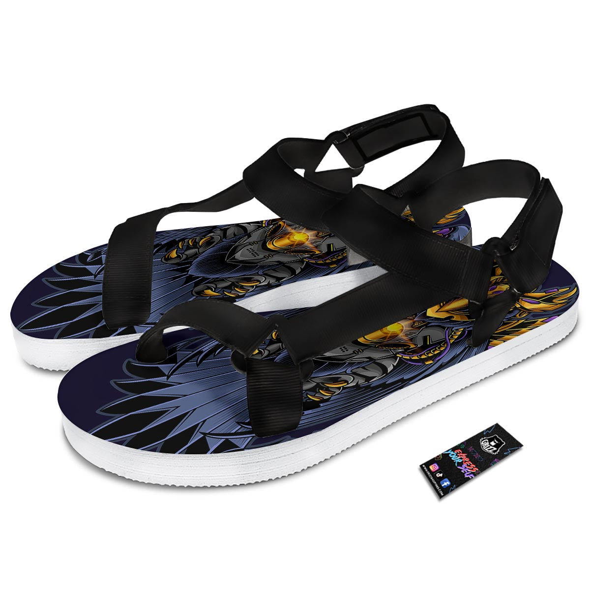 Owl Steampunk Print Black Open Toe Sandals-grizzshop