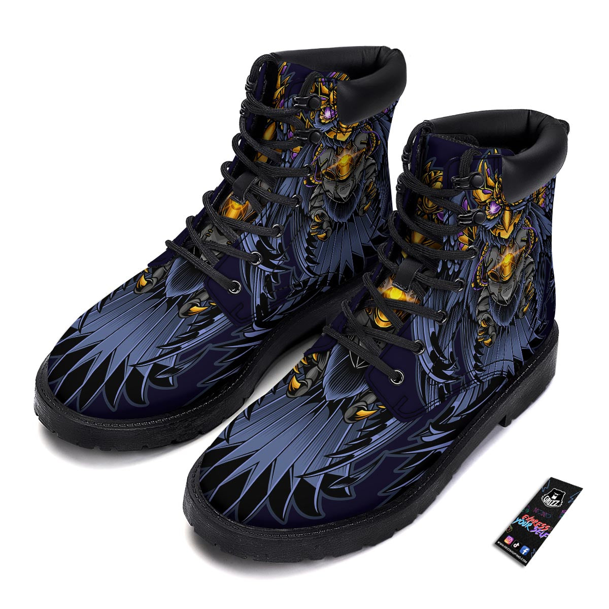 Owl Steampunk Print Boots-grizzshop