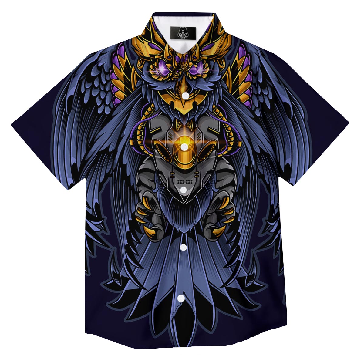 Owl Steampunk Print Button Up Shirt-grizzshop