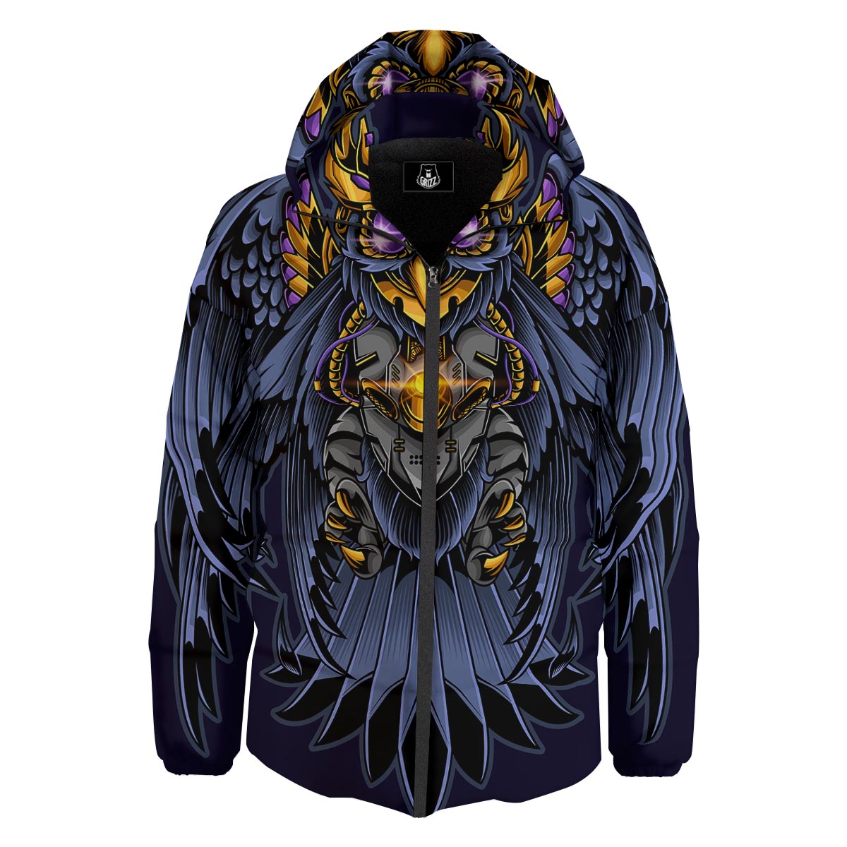 Owl Steampunk Print Down Jacket-grizzshop