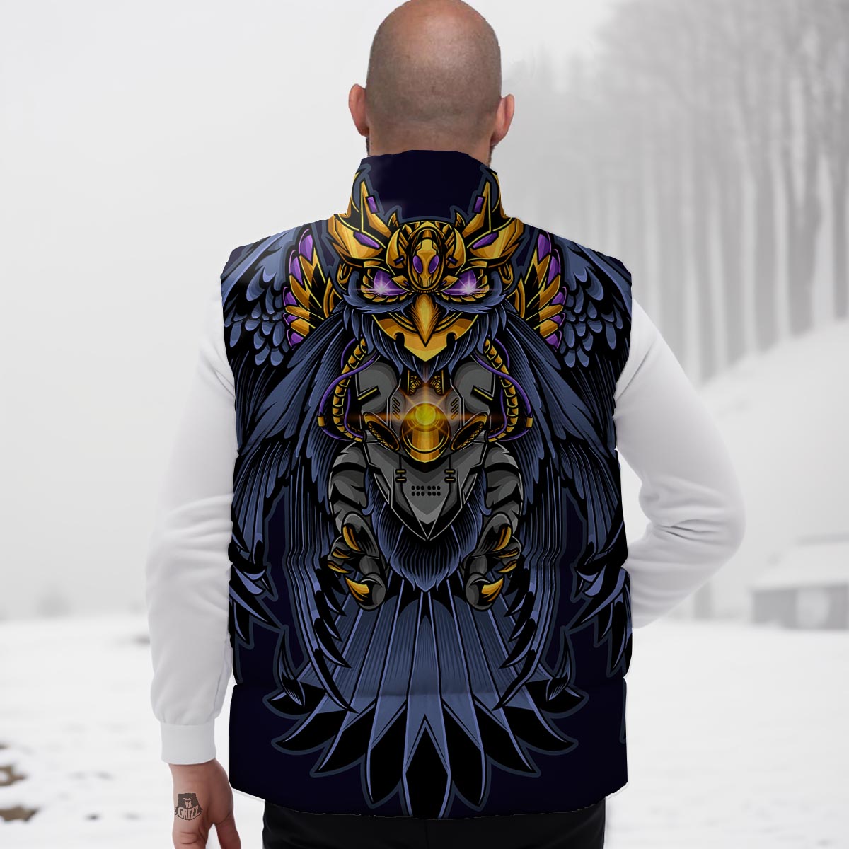 Owl Steampunk Print Down Vest