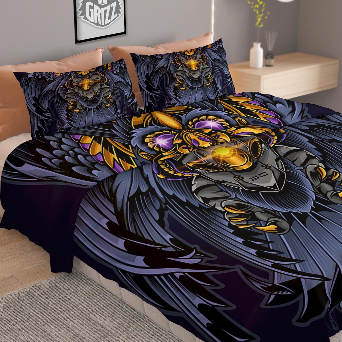 Owl Steampunk Print Duvet Cover Bedding Set
